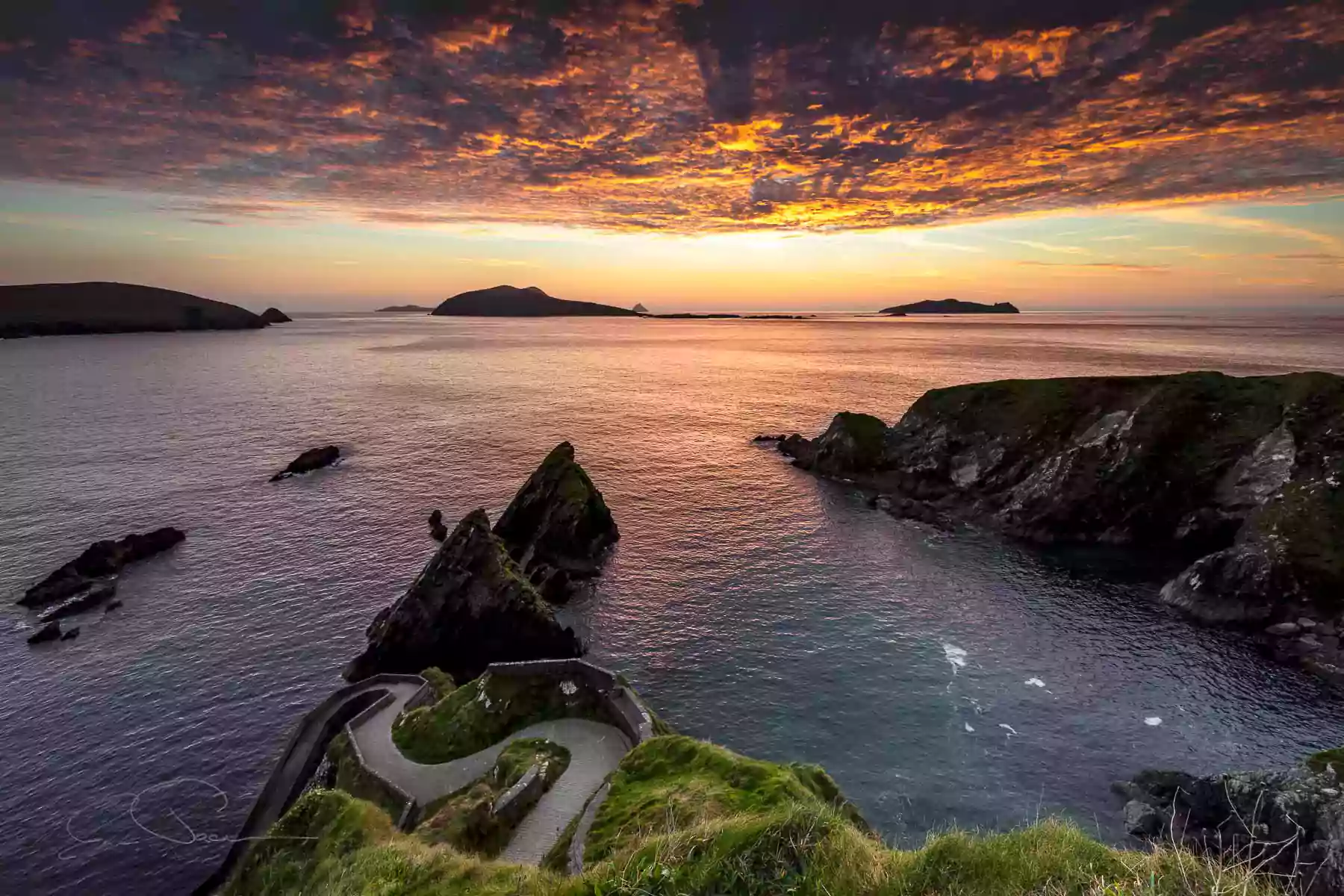 Sunset over Dunquin Pier and the Blasket Islands